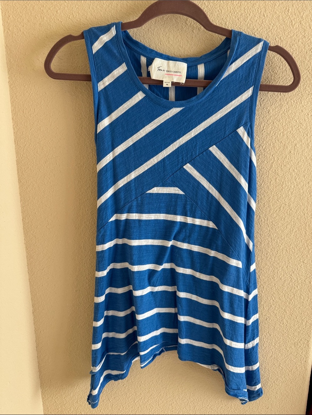 Two by Vince Camuto Royal Blue and White Diagonal Stripe Tank